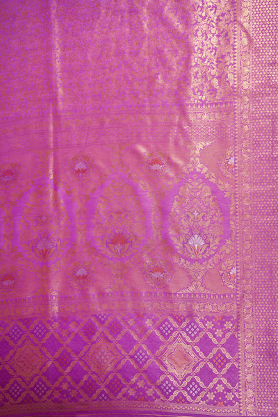 Purple Gold Copper Silver Zari Kanjeevaram Saree