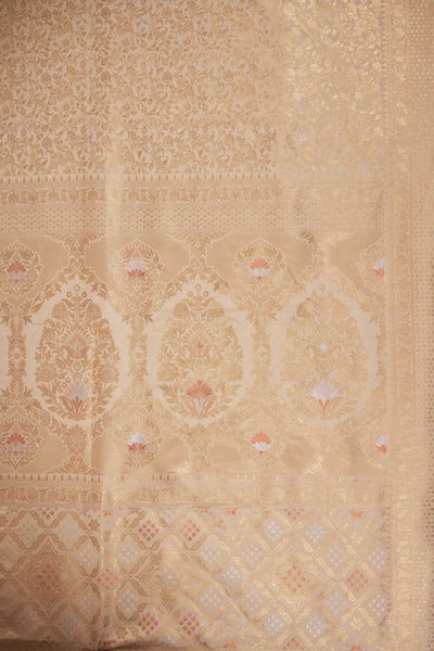 Off-White Gold Copper Silver Zari Kanjeevaram Saree