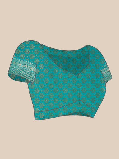 Sky Blue Gold Copper Silver Zari Kanjeevaram Saree