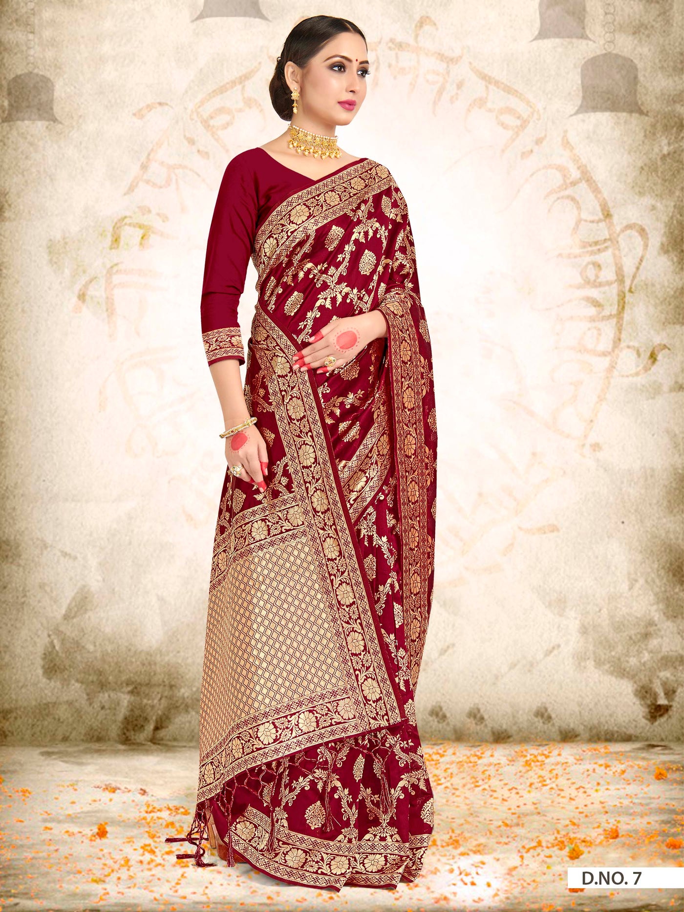 Maroon Red Woven Banarasi Saree