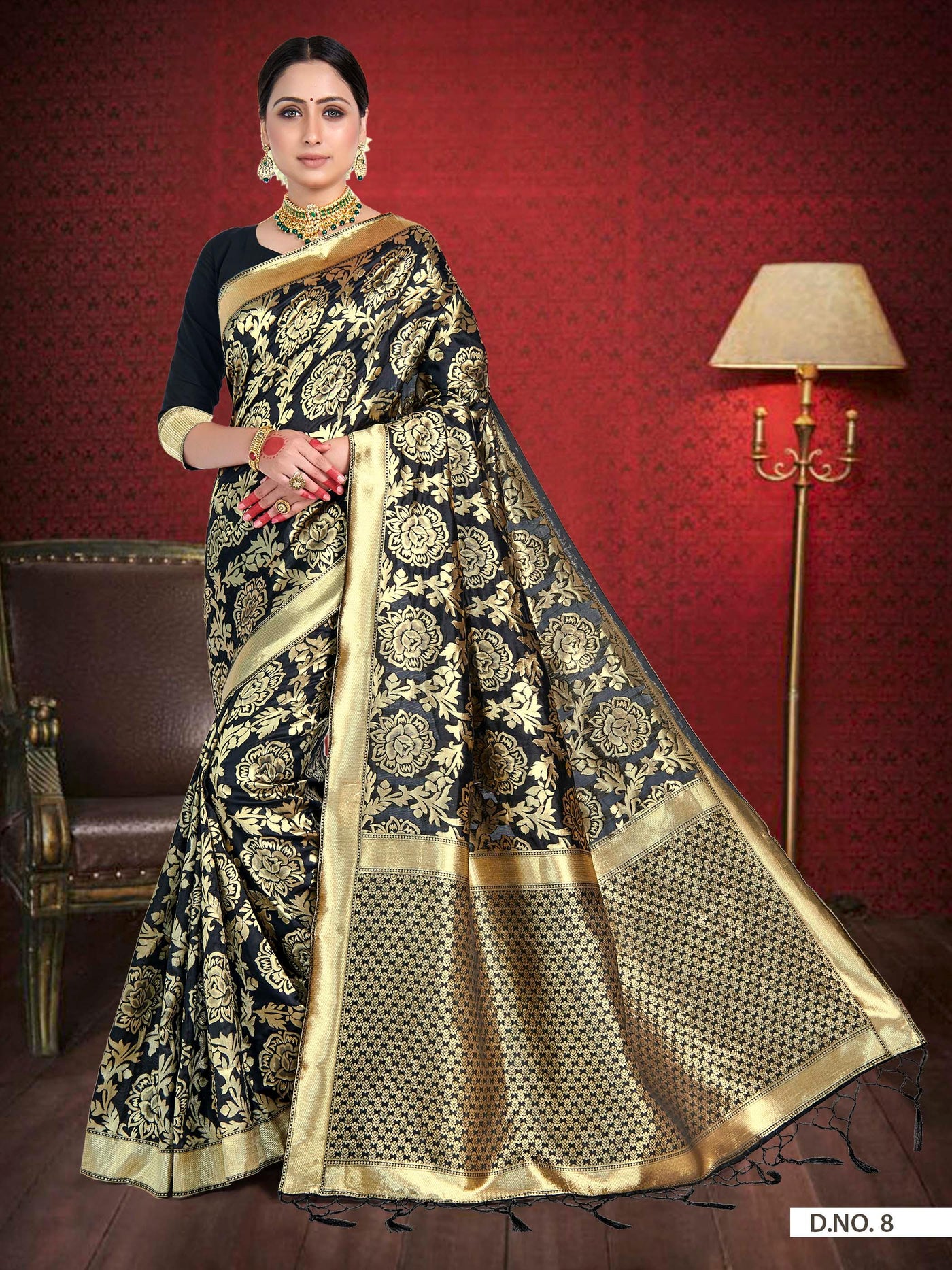 Black Woven Banarasi Saree - House of Vardha