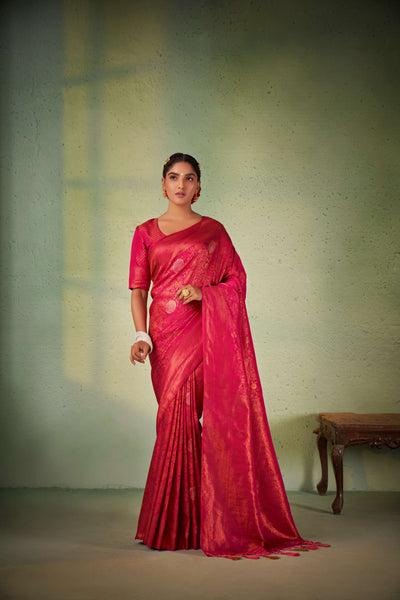 Full-length product image of saree with blouse piece.