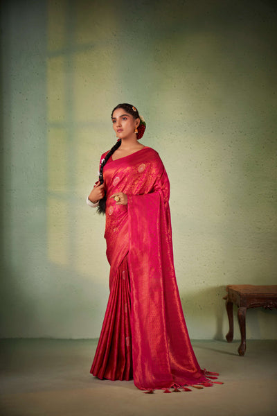Side angle showing rich fabric texture and border design.

