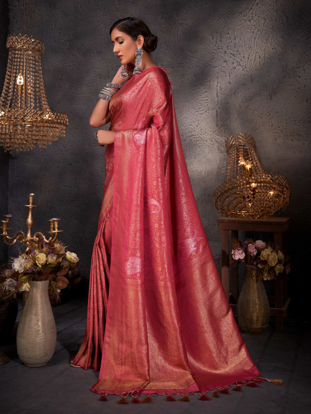 Detailed border view showcasing multi-tone metallic threadwork.
