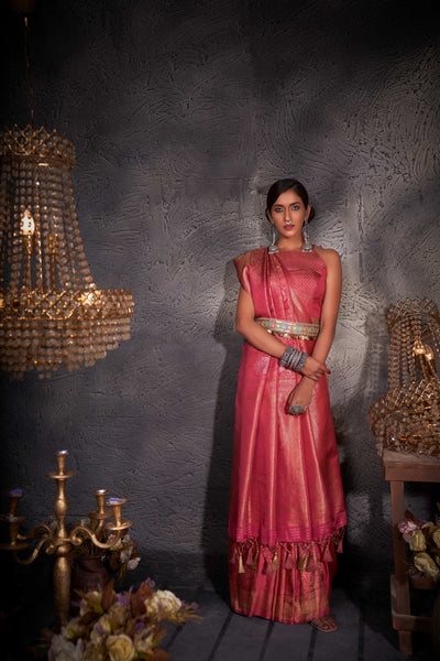 Model showing the elegant flow and rich drape of the silk blend.

