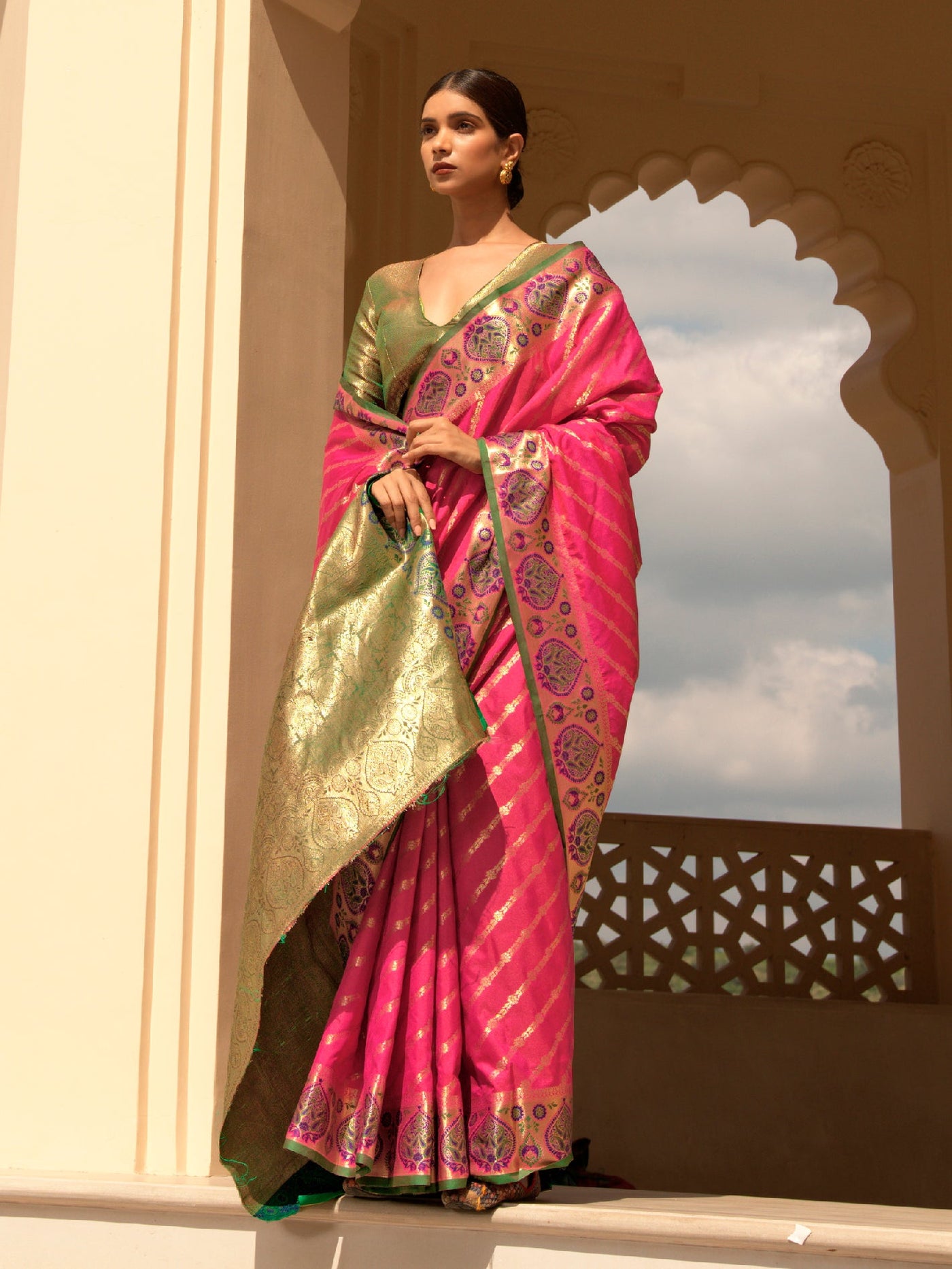 Bright Pink Patola Silk Blend Saree