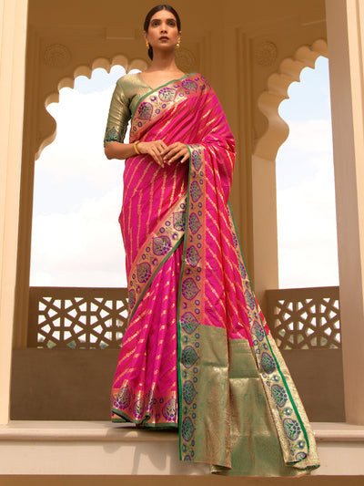 Bright Pink Patola Silk Blend Saree