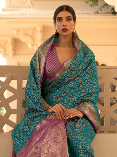 Pacific Blue  Patola Silk Blend Saree