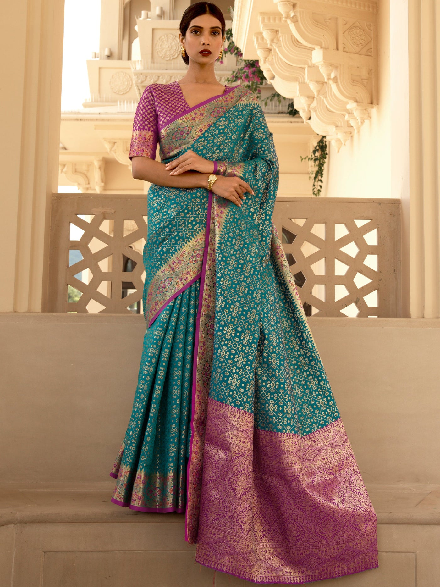 Pacific Blue  Patola Silk Blend Saree