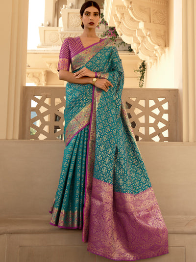 Pacific Blue  Patola Silk Blend Saree