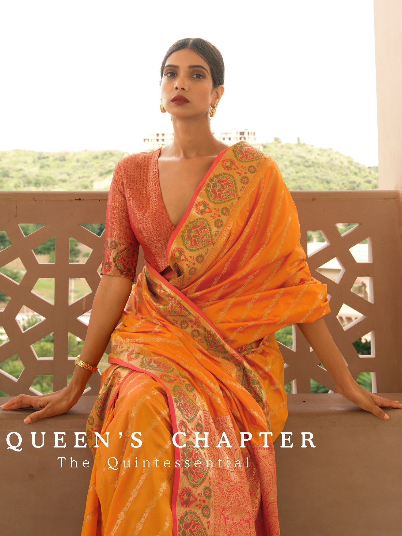 Flame Orange Patola Silk Blend Saree