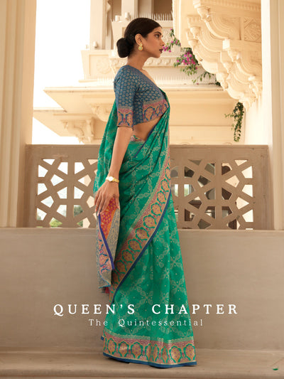 Jungle Green Patola Silk Blend Saree