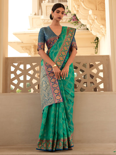 Jungle Green Patola Silk Blend Saree