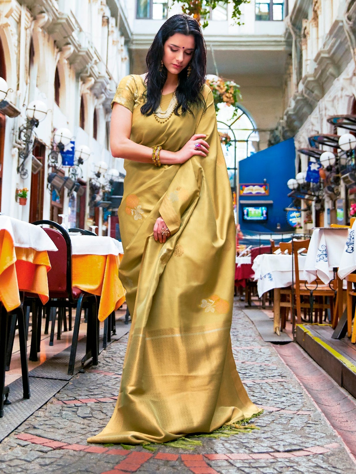 Equator Yellow Kanjeevaram Silk Blend Saree