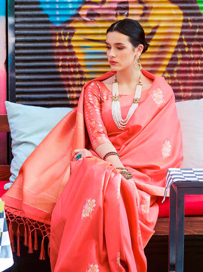 Watermelon  Red Kanjeevaram Silk Blend Saree