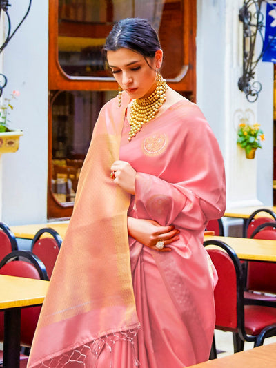 Salmon  Pink Kanjeevaram Silk Blend Saree