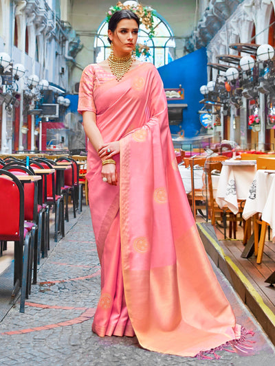 Salmon  Pink Kanjeevaram Silk Blend Saree