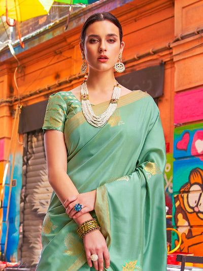 Mint  Green Kanjeevaram Silk Blend Saree