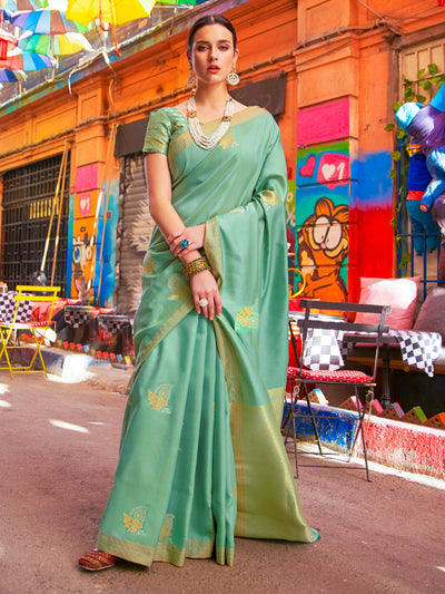 Mint  Green Kanjeevaram Silk Blend Saree