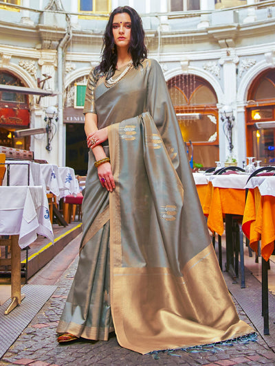 Ash Grey  Kanjeevaram Silk Blend Saree