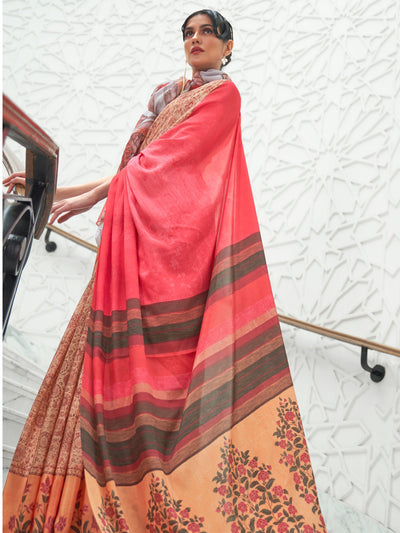Peach  Red Bollywood Crepe Saree