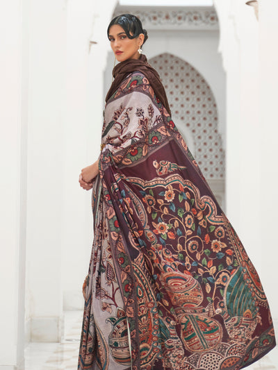 Pink Grey Bollywood Crepe Saree
