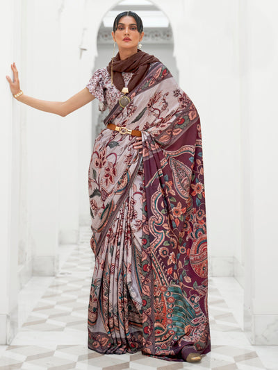Pink Grey Bollywood Crepe Saree