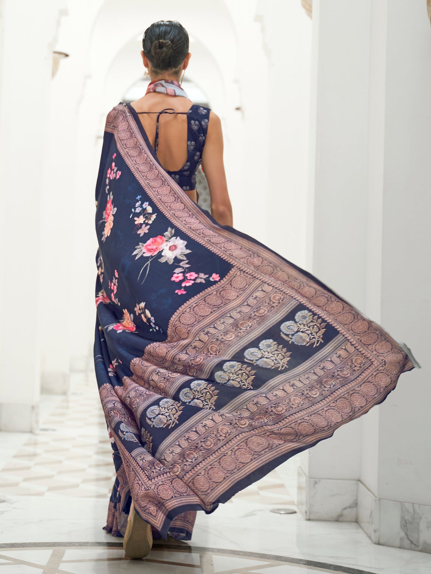 Oxford Blue  Bollywood Crepe Saree