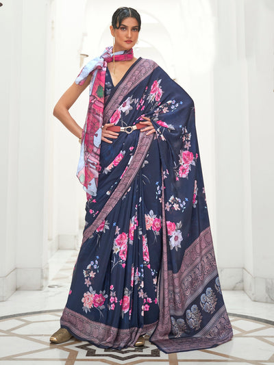 Oxford Blue  Bollywood Crepe Saree
