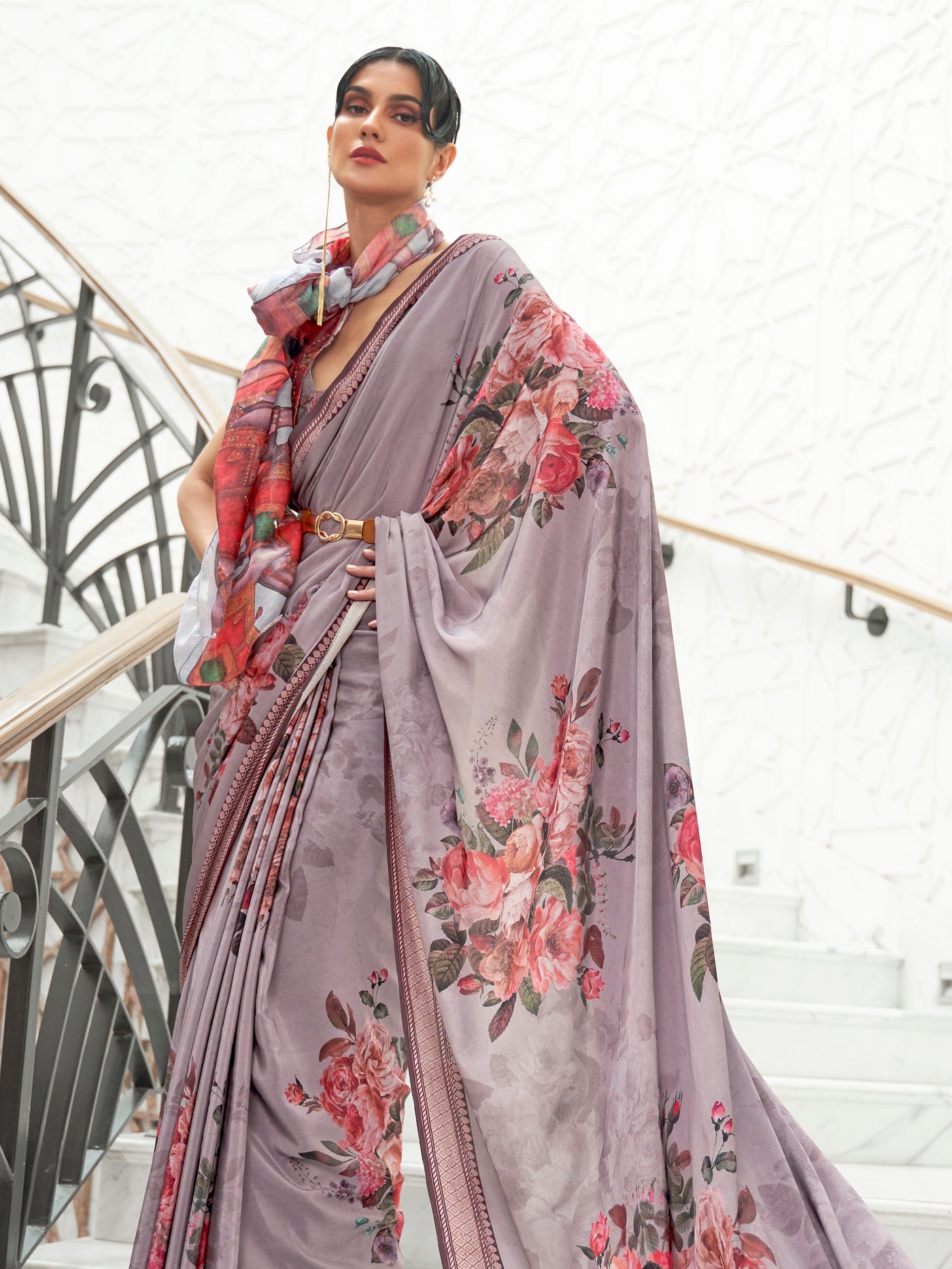 Silver  Bollywood Crepe Saree