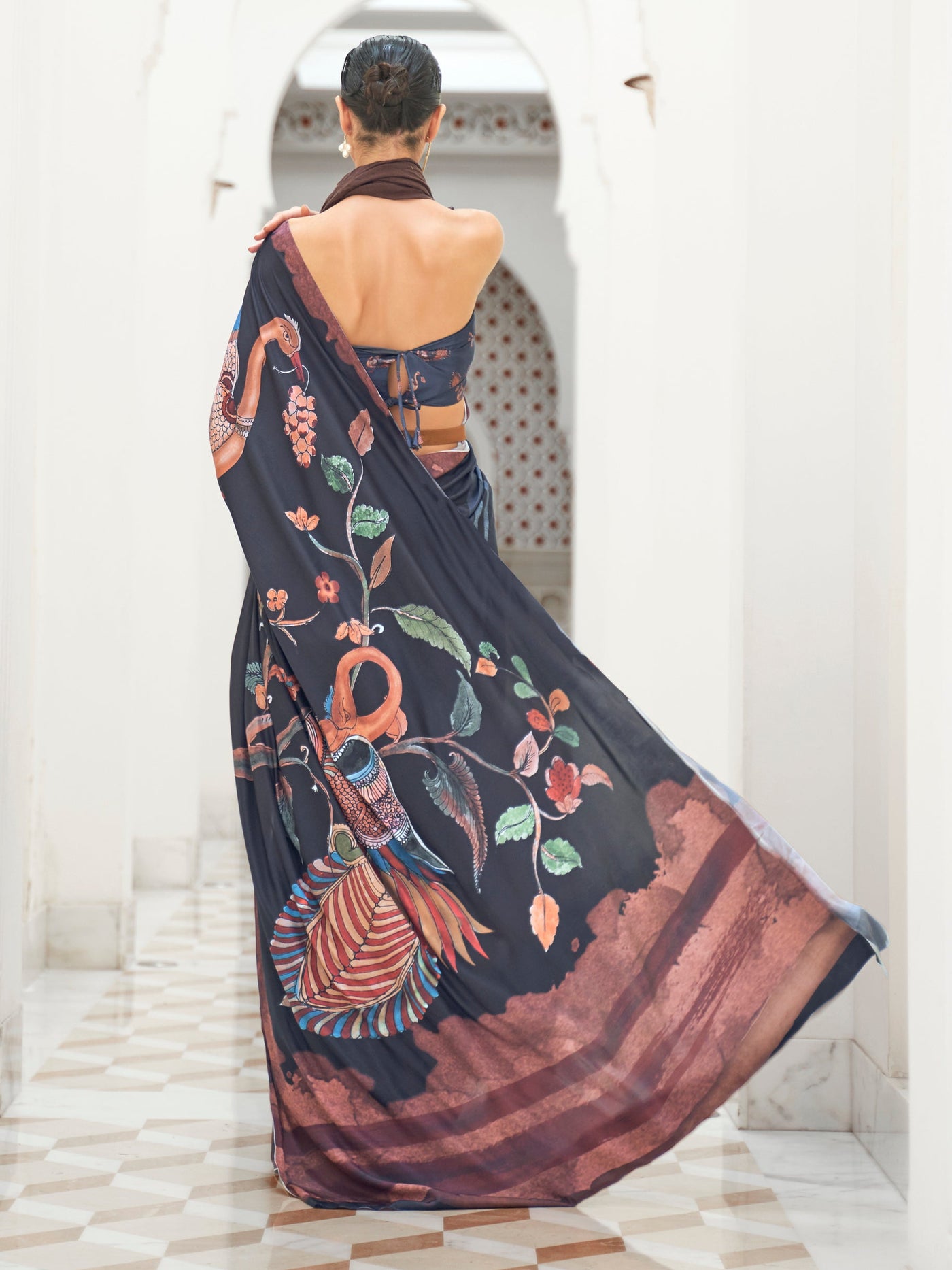 Pitch Black Bollywood Crepe Saree