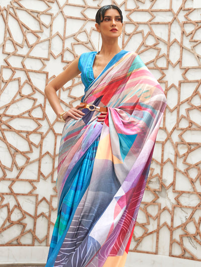 Electric Blue- Multi  Bollywood Crepe Saree