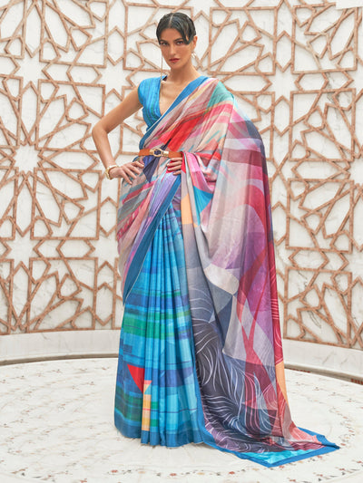 Electric Blue- Multi  Bollywood Crepe Saree
