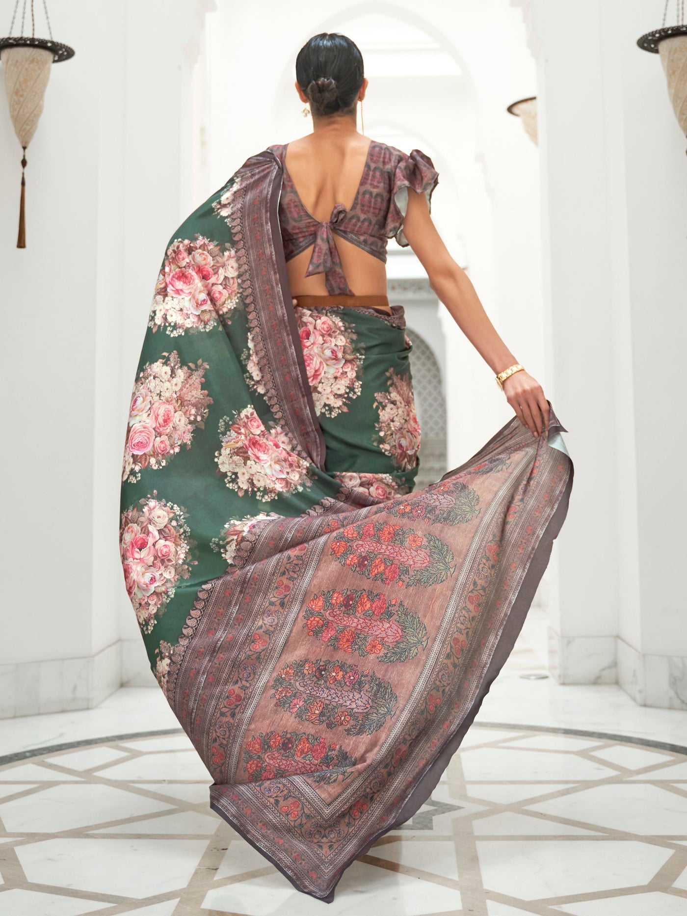 Brunswick Green Bollywood Crepe Saree