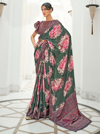 Brunswick Green Bollywood Crepe Saree