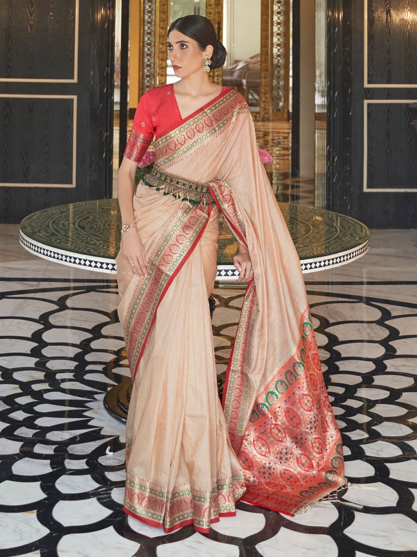 Light Cream Banarasi Silk Blend Saree