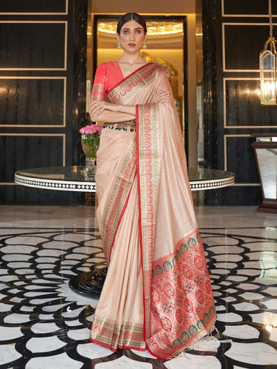 Light Cream Banarasi Silk Blend Saree
