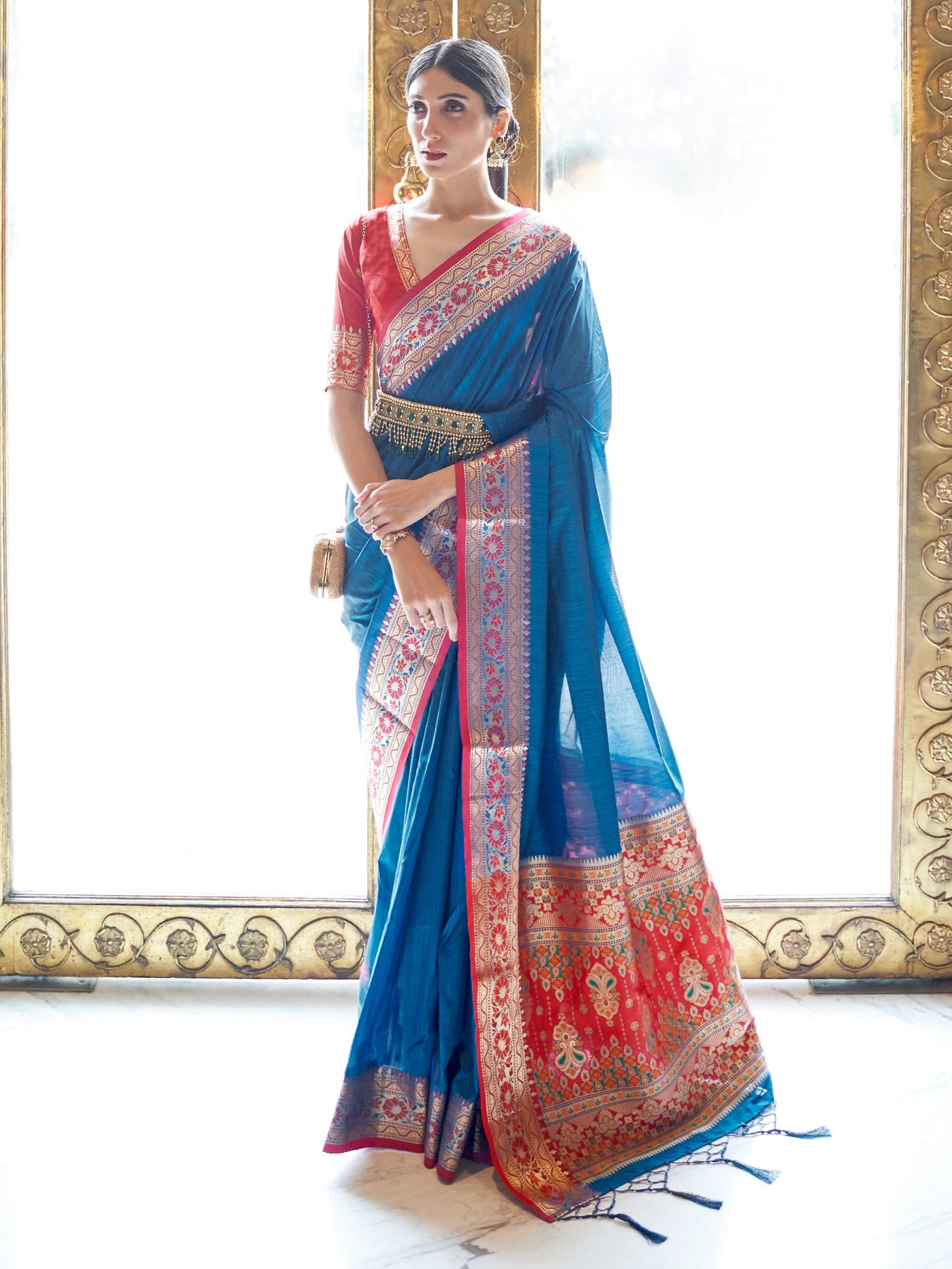 True Blue Banarasi Silk Blend Saree