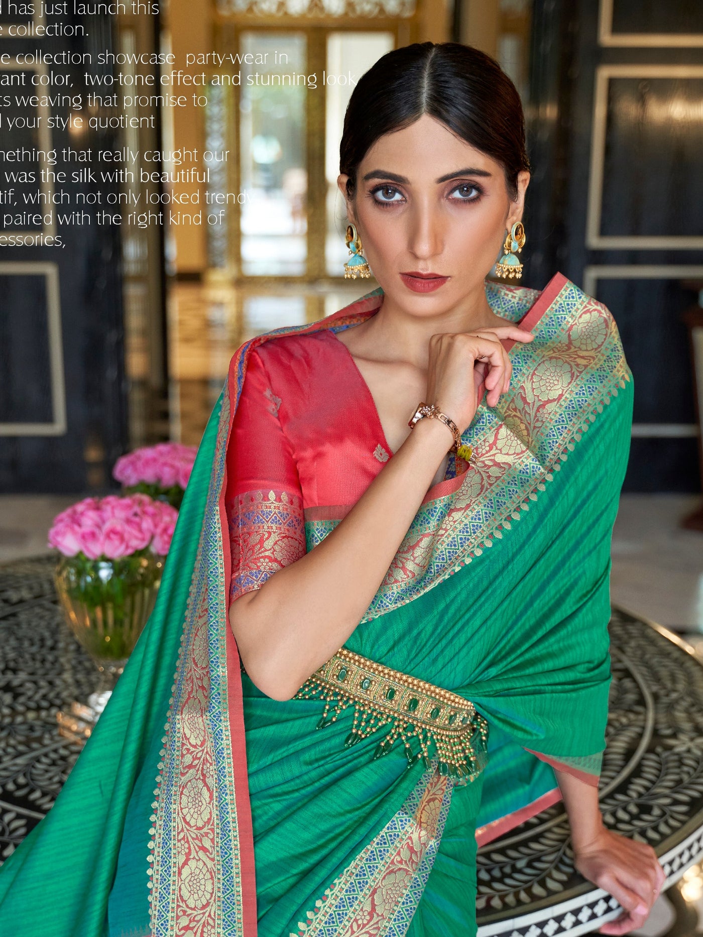 Jungle Green Banarasi Silk Blend Saree
