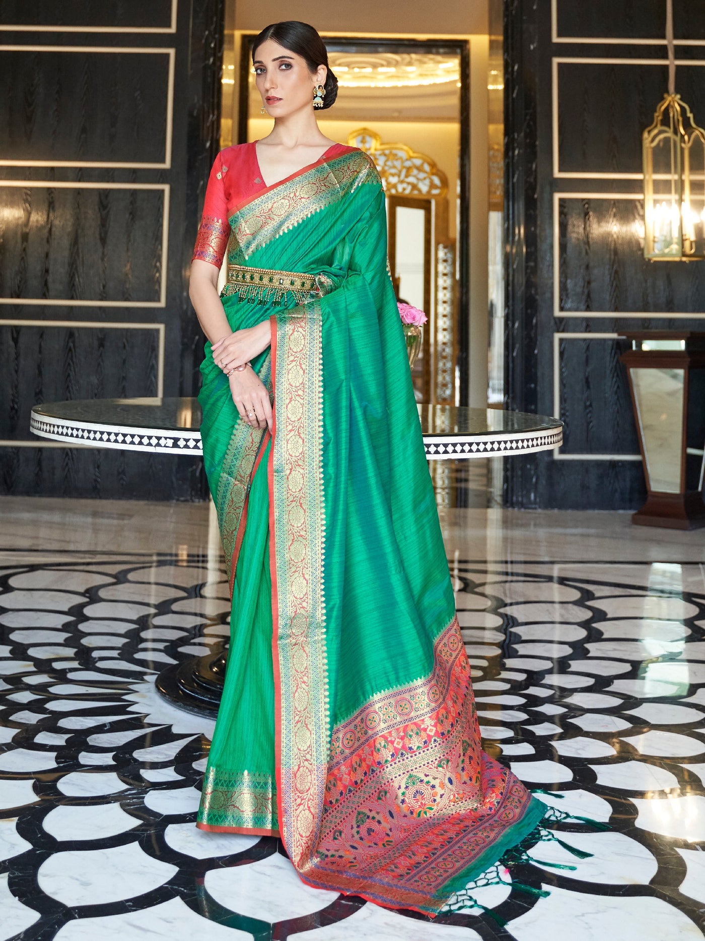 Jungle Green Banarasi Silk Blend Saree