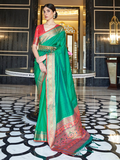 Jungle Green Banarasi Silk Blend Saree
