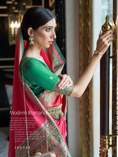 Cerise  Red Banarasi Silk Blend Saree