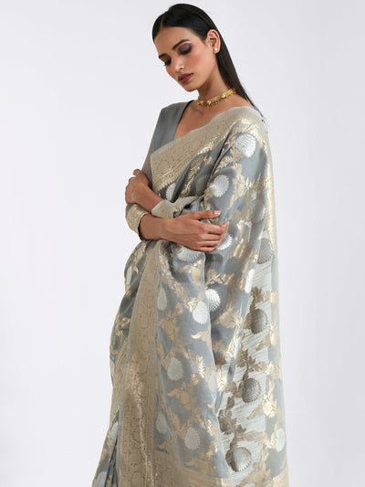 Ash Grey  Linen Linen Saree