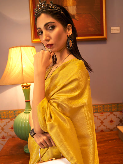 Golden Yellow Kanjeevaram Satin Saree