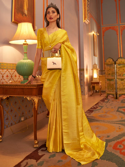 Golden Yellow Kanjeevaram Satin Saree