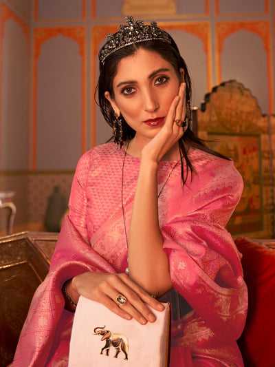Watermelon  Red Kanjeevaram Satin Saree