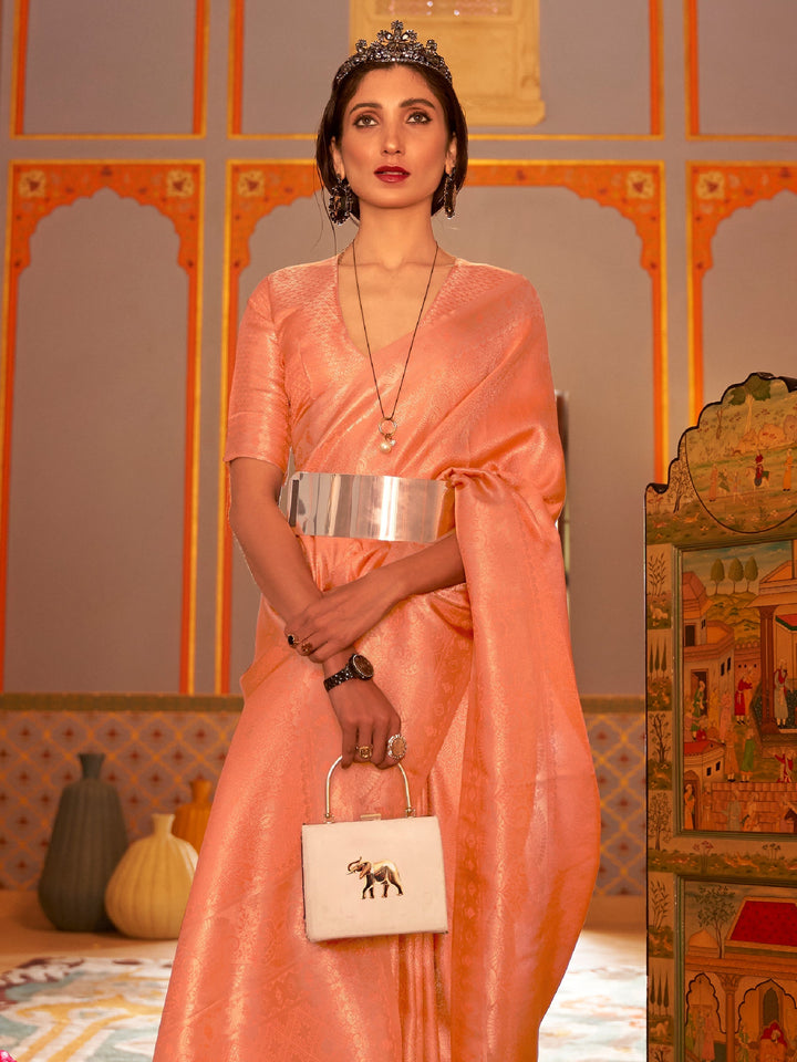 Burnt Sienne Orange Kanjivaram Satin Saree Rajtex