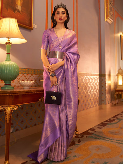 Lilac  Purple Kanjeevaram Satin Saree