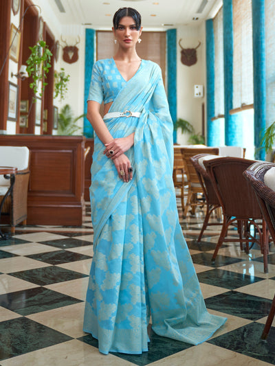 Baby Blue Lucknowi Chikankari Saree  | House of Vardha