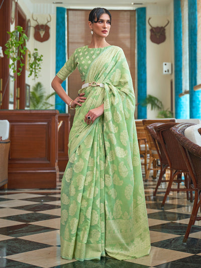 Tea Green Lucknowi Chikankari Saree | House of Vardha